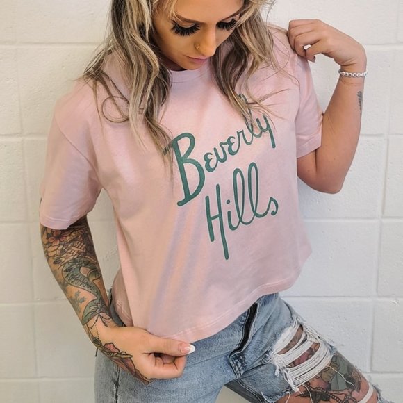 Pink and Green Beverly Hills Cropped Tee - Picture 4 of 6